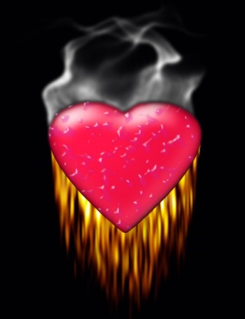 Plastic heart on fire....